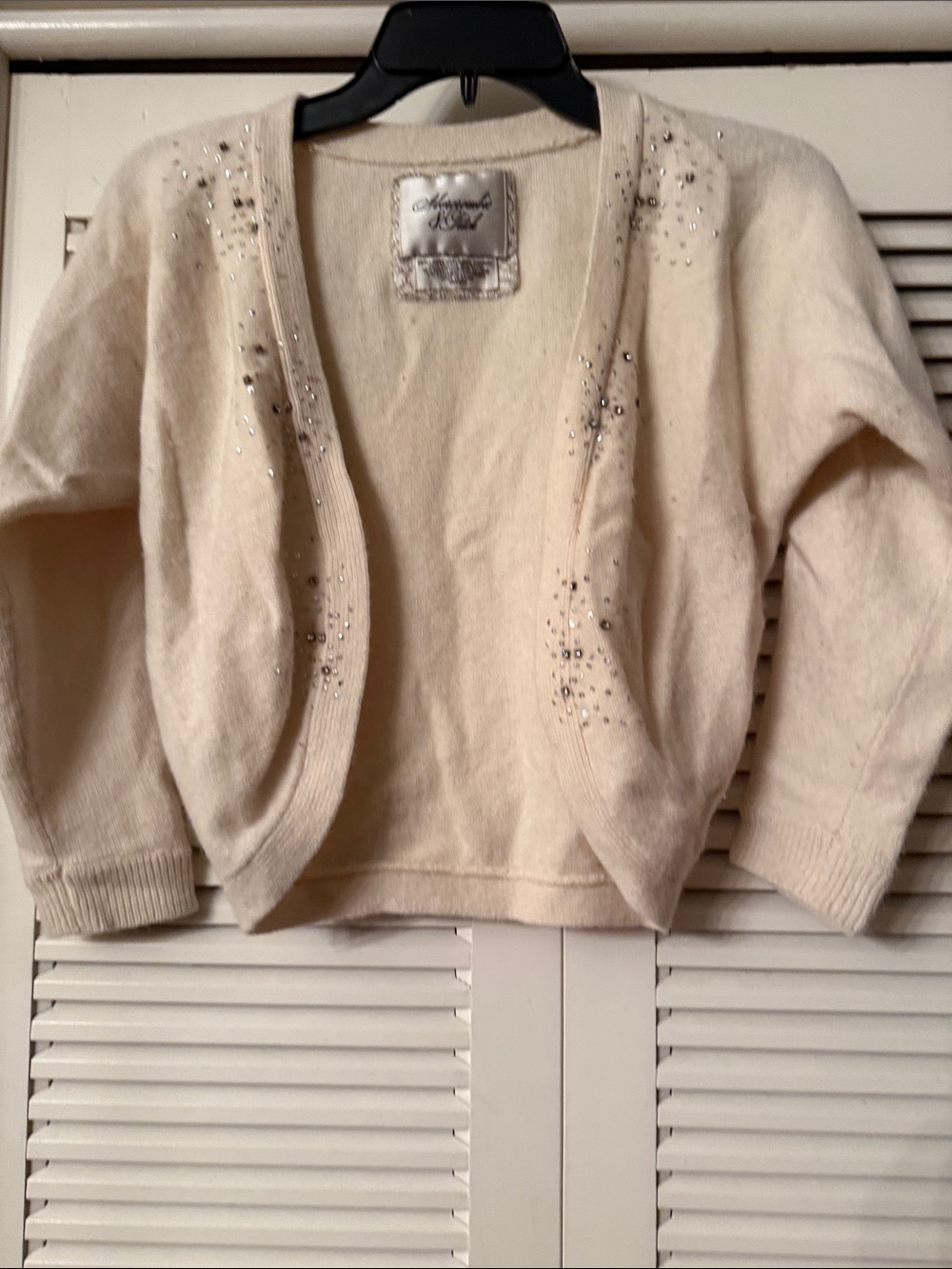 Embellished Cream Open-Front Sweater Cardigan by Saks Fifth Avenue